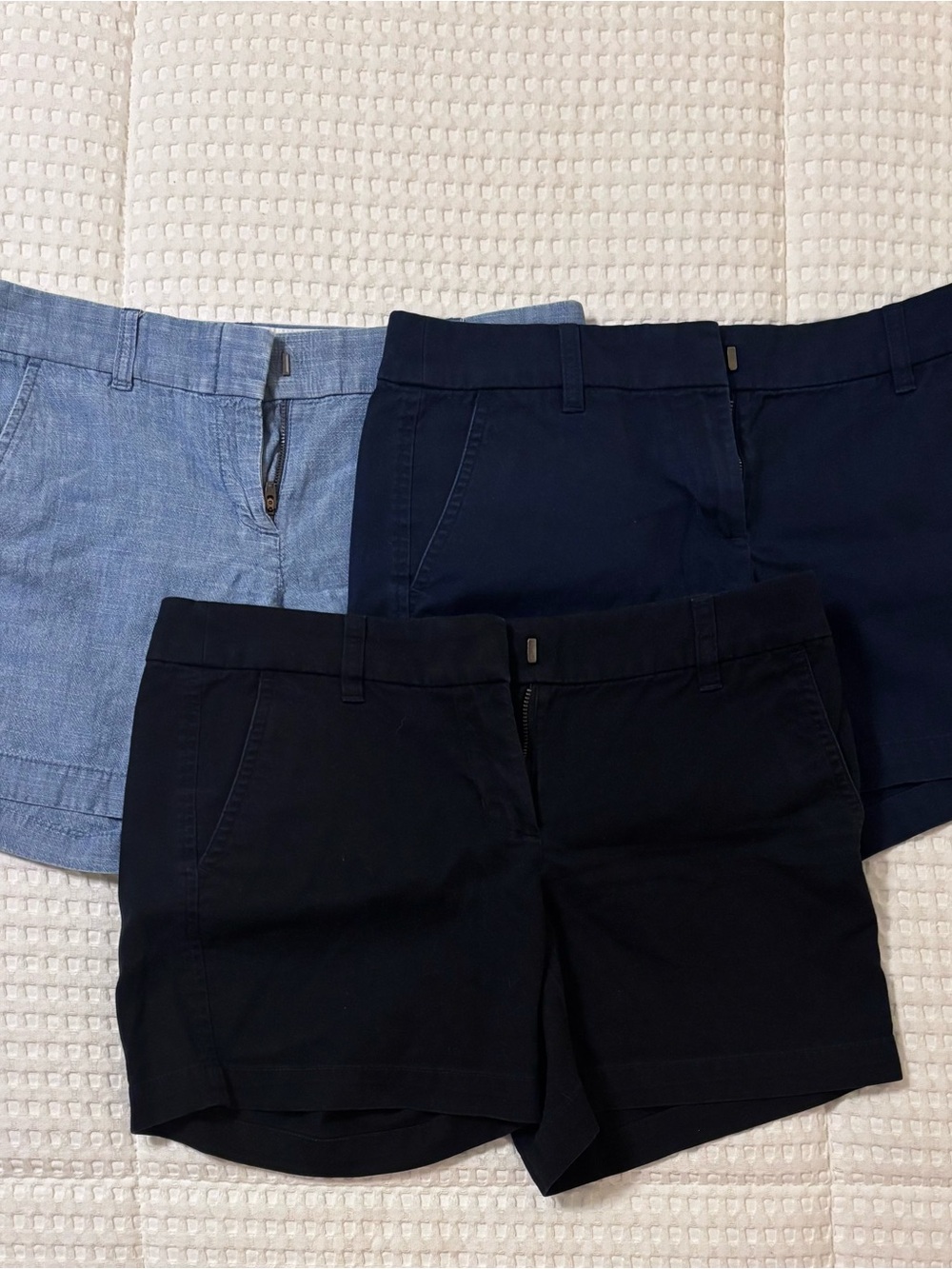 J.Crew Factory Classic 5" Chino Shorts – Size 2 – Navy, Black & Chambray (Bundle